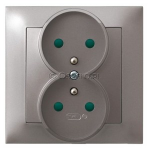 GP-2YZP/23 Gniazdo podwójne z uziemieniem i przesłonami torów prądowych, gniazdo kompletne, nie pasujące do ramek 16A (Zaciski śrubowe) Tytan Ospel Impresja - Widok z przodu