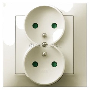 GP-2YZP/27 Gniazdo podwójne z uziemieniem i przesłonami torów prądowych, gniazdo kompletne, nie pasujące do ramek 16A (Zaciski śrubowe) Ecru Ospel Impresja - Widok z przodu