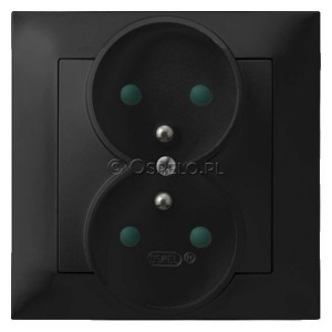 GP-2YZP/33 Gniazdo podwójne z uziemieniem i przesłonami torów prądowych, gniazdo kompletne, nie pasujące do ramek 16A (Zaciski śrubowe) Czarny Metalik Ospel Impresja - Widok z przodu