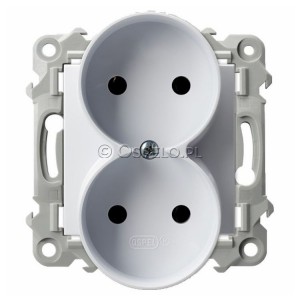 GP-2ZR/m/00 Gniazdo podwójne bez uziemienia 16A (Zaciski śrubowe) Biały Ospel Szafir - Widok z przodu