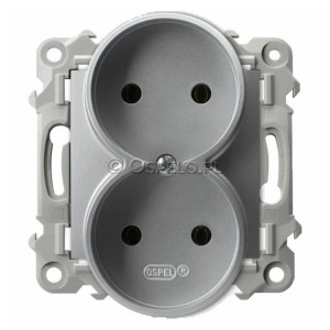 GP-2ZR/m/18 Gniazdo podwójne bez uziemienia 16A (Zaciski śrubowe) Srebro Ospel Szafir - Widok z przodu