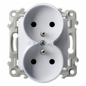 GP-2ZRZ/m/00 Gniazdo podwójne z uziemieniem 16A (Zaciski śrubowe) Biały Ospel Szafir - Widok z przodu