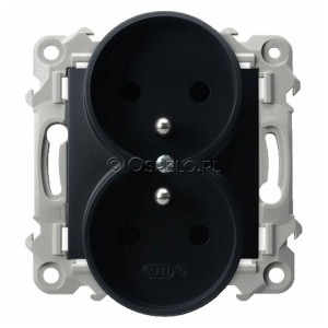 GP-2ZRZ/m/33 Gniazdo podwójne z uziemieniem 16A (Zaciski śrubowe) Czarny Metalik Ospel Szafir - Widok z przodu