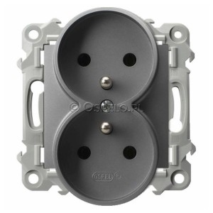 GP-2ZRZ/m/70 Gniazdo podwójne z uziemieniem 16A (Zaciski śrubowe) Szary Mat. Ospel Szafir - Widok z przodu