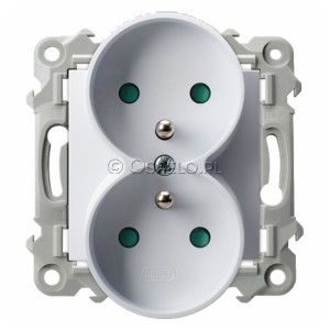 GP-2ZRZP/m/00 Gniazdo podwójne z uziemieniem i przesłonami torów prądowych 16A (Zaciski śrubowe) Biały Ospel Szafir - Widok z przodu