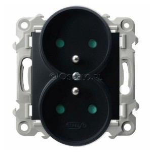 GP-2ZRZP/m/33 Gniazdo podwójne z uziemieniem i przesłonami torów prądowych 16A (Zaciski śrubowe) Czarny Metalik Ospel Szafir - Widok z przodu