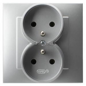 GP-2ZZ/18 Gniazdo podwójne z uziemieniem, gniazdo kompletne, nie pasujące do ramek 16A (Zaciski śrubowe) Srebro Ospel Szafir - Widok z przodu