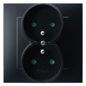 GP-2ZZP/33 Gniazdo podwójne z uziemieniem i przesłonami torów prądowych, gniazdo kompletne, nie pasujące do ramek 16A (Zaciski śrubowe) Czarny Metalik Ospel Szafir - Widok z przodu