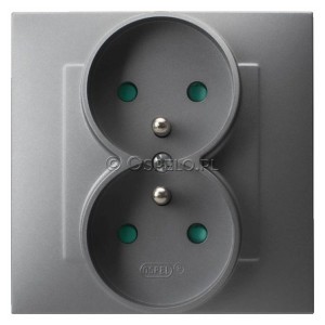 GP-2ZZP/70 Gniazdo podwójne z uziemieniem i przesłonami torów prądowych, gniazdo kompletne, nie pasujące do ramek 16A (Zaciski śrubowe) Szary Mat. Ospel Szafir - Widok z przodu