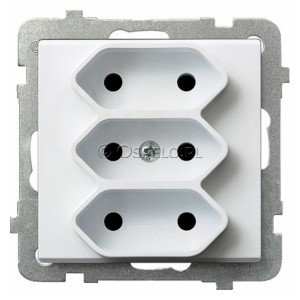 GP-3R/m/00 Gniazdo potrójne na płaskie wtyczki 2,5A (Zaciski śrubowe) Biały Ospel Sonata - Widok z przodu