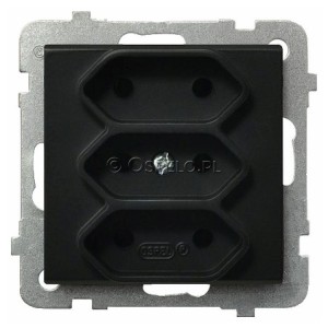 GP-3R/m/33 Gniazdo potrójne na płaskie wtyczki 2,5A (Zaciski śrubowe) Czarny Metalik Ospel Sonata - Widok z przodu