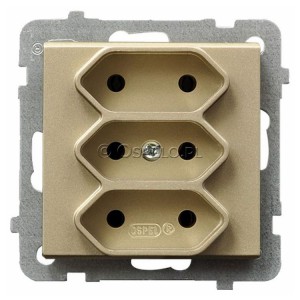 GP-3R/m/39 Gniazdo potrójne na płaskie wtyczki 2,5A (Zaciski śrubowe) Szampański Złoty Ospel Sonata - Widok z przodu