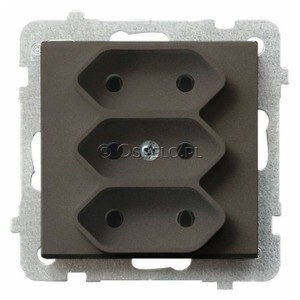 GP-3R/m/40 Gniazdo potrójne na płaskie wtyczki 2,5A (Zaciski śrubowe) Czekoladowy Metalik Ospel Sonata - Widok z przodu