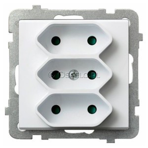 GP-3RP/m/00 Gniazdo potrójne na płaskie wtyczki z przesłonami torów prądowych 2,5A (Zaciski śrubowe) Biały Ospel Sonata - Widok z przodu