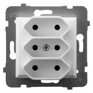 GP-3U/m/00 Gniazdo potrójne na płaskie wtyczki 2,5A (Zaciski śrubowe) Biały Ospel Aria - Widok z przodu