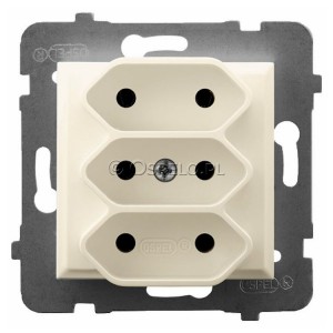 GP-3U/m/27 Gniazdo potrójne na płaskie wtyczki 2,5A (Zaciski śrubowe) Ecru Ospel Aria - Widok z przodu