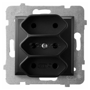 GP-3U/m/33 Gniazdo potrójne na płaskie wtyczki 2,5A (Zaciski śrubowe) Czarny Metalik Ospel Aria - Widok z przodu