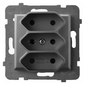 GP-3U/m/70 Gniazdo potrójne na płaskie wtyczki 2,5A (Zaciski śrubowe) Szary Mat. Ospel Aria - Widok z przodu
