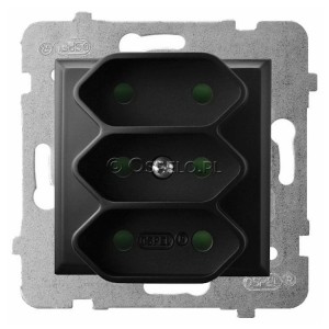 GP-3UP/m/33 Gniazdo potrójne na płaskie wtyczki z przesłonami torów prądowych 2,5A (Zaciski śrubowe) Czarny Metalik Ospel Aria - Widok z przodu