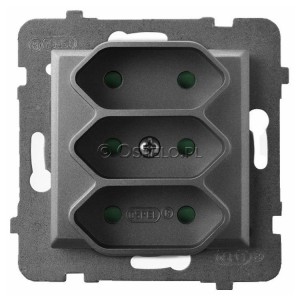 GP-3UP/m/70 Gniazdo potrójne na płaskie wtyczki z przesłonami torów prądowych 2,5A (Zaciski śrubowe) Szary Mat. Ospel Aria - Widok z przodu