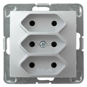 GP-3Y/m/18 Gniazdo potrójne na płaskie wtyczki 2,5A (Zaciski śrubowe) Srebro Ospel Impresja - Widok z przodu