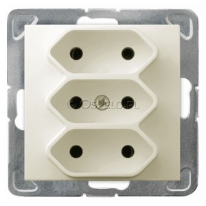 GP-3Y/m/27 Gniazdo potrójne na płaskie wtyczki 2,5A (Zaciski śrubowe) Ecru Ospel Impresja - Widok z przodu