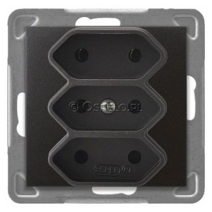 GP-3Y/m/50 Gniazdo potrójne na płaskie wtyczki 2,5A (Zaciski śrubowe) Antracyt Ospel Impresja - Widok z przodu