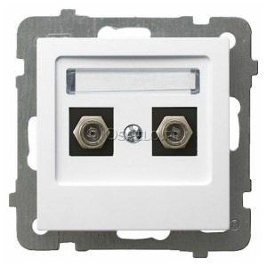 GPA-2GF/m/00 Gniazdo antenowe podwójne Typu F Biały Ospel As - Widok z przodu