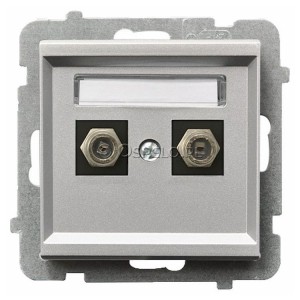 GPA-2RF/m/38 Gniazdo antenowe podwójne typu F Srebro Mat Ospel Sonata - Widok z przodu