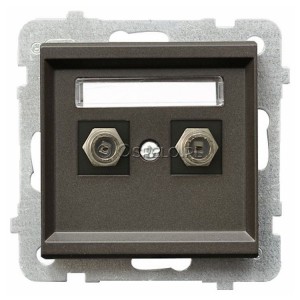 GPA-2RF/m/40 Gniazdo antenowe podwójne typu F Czekoladowy Metalik Ospel Sonata - Widok z przodu