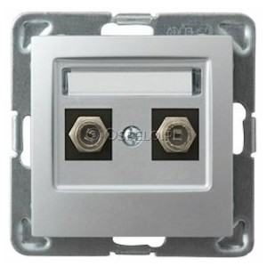 GPA-2YF/m/18 Gniazdo antenowe podwójne typu F Srebro Ospel Impresja - Widok z przodu