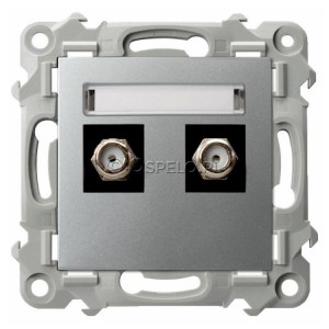 GPA-2ZF/m/18 Gniazdo antenowe podwójne Typu F Srebro Ospel Szafir - Widok z przodu