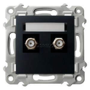 GPA-2ZF/m/33 Gniazdo antenowe podwójne Typu F Czarny Metalik Ospel Szafir - Widok z przodu