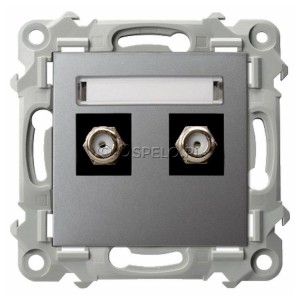 GPA-2ZF/m/70 Gniazdo antenowe podwójne Typu F Szary Mat. Ospel Szafir - Widok z przodu