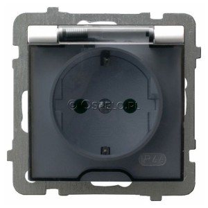 GPH-1GS/m/00/d Gniazdo bryzgoszczelne z uziemieniem Schuko IP44, wieczko przezroczyste 16A (Zaciski śrubowe) Biały Ospel As - Widok z przodu