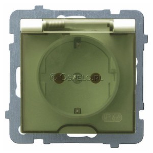 GPH-1GS/m/27/d Gniazdo bryzgoszczelne z uziemieniem Schuko IP44, wieczko przezroczyste 16A (Zaciski śrubowe) Ecru Ospel As - Widok z przodu