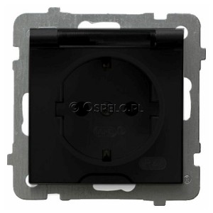GPH-1GS/m/33/d Gniazdo bryzgoszczelne z uziemieniem Schuko IP44, wieczko przezroczyste 16A (Zaciski śrubowe) Czarny Metalik Ospel As - Widok z przodu