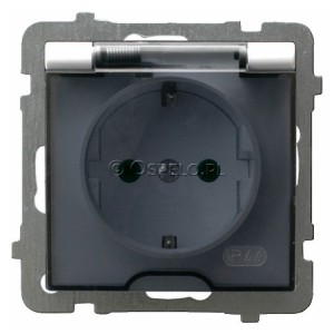 GPH-1GSP/m/00/d Gniazdo bryzgoszczelne z uziemieniem Schuko IP44 z przesłonami torów prądowych, wieczko przezroczyste 16A (Zaciski śrubowe) Biały Ospel As - Widok z przodu