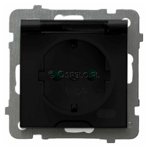 GPH-1GSP/m/33/d Gniazdo bryzgoszczelne z uziemieniem Schuko IP44 z przesłonami torów prądowych, wieczko przezroczyste 16A (Zaciski śrubowe) Czarny Metalik Ospel As - Widok z przodu