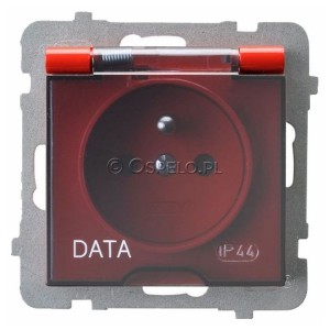 GPH-1GZD/m/00/d Gniazdo bryzgoszczelne z uziemieniem DATA IP44, wieczko przezroczyste 16A (Zaciski śrubowe) Czerwony Ospel As - Widok z przodu