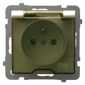 GPH-1GZ/m/27/d Gniazdo bryzgoszczelne z uziemieniem IP44, wieczko przezroczyste 16A (Zaciski śrubowe) Ecru Ospel As - Widok z przodu