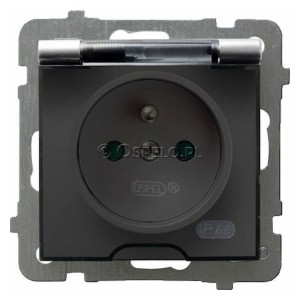 GPH-1GZP/m/18/d Gniazdo bryzgoszczelne z uziemieniem IP44 z przesłonami torów prądowych, wieczko przezroczyste 16A (Zaciski śrubowe) Srebro Ospel As - Widok z przodu