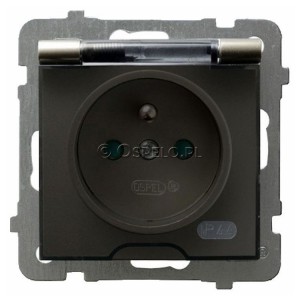 GPH-1GZP/m/45/d Gniazdo bryzgoszczelne z uziemieniem IP44 z przesłonami torów prądowych, wieczko przezroczyste 16A (Zaciski śrubowe) Satyna Light Ospel As - Widok z przodu