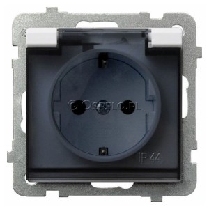 GPH-1RS/m/00/d Gniazdo bryzgoszczelne z uziemieniem schuko IP44, wieczko przezroczyste 16A (Zaciski śrubowe) Biały Ospel Sonata - Widok z przodu