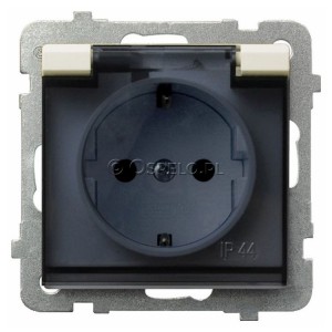 GPH-1RS/m/27/d Gniazdo bryzgoszczelne z uziemieniem schuko IP44, wieczko przezroczyste 16A (Zaciski śrubowe) Ecru Ospel Sonata - Widok z przodu