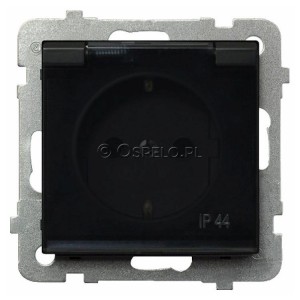 GPH-1RS/m/33/d Gniazdo bryzgoszczelne z uziemieniem schuko IP44, wieczko przezroczyste 16A (Zaciski śrubowe) Czarny Metalik Ospel Sonata - Widok z przodu