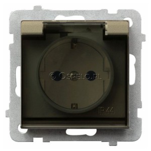 GPH-1RS/m/39/d Gniazdo bryzgoszczelne z uziemieniem schuko IP44, wieczko przezroczyste 16A (Zaciski śrubowe) Szampański Złoty Ospel Sonata - Widok z przodu