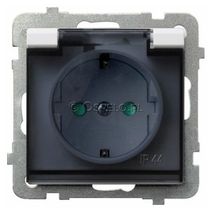 GPH-1RSP/m/00/d Gniazdo bryzgoszczelne z uziemieniem schuko IP44 z przesłonami torów prądowych, wieczko przezroczyste 16A (Zaciski śrubowe) Biały Ospel Sonata - Widok z przodu