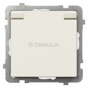 GPH-1RZ/m/27/w Gniazdo bryzgoszczelne z uziemieniem IP44, wieczko w kolorze wyrobu 16A (Zaciski śrubowe) Ecru Ospel Sonata - Widok z przodu