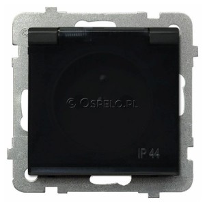 GPH-1RZ/m/33/d Gniazdo bryzgoszczelne z uziemieniem IP44, wieczko przezroczyste 16A (Zaciski śrubowe) Czarny Metalik Ospel Sonata - Widok z przodu